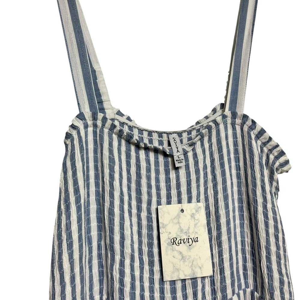 Raviya Blue and White‎ Striped Smocked Maxi Dress Beach Coastal - Large (2846) - Picture 4 of 5